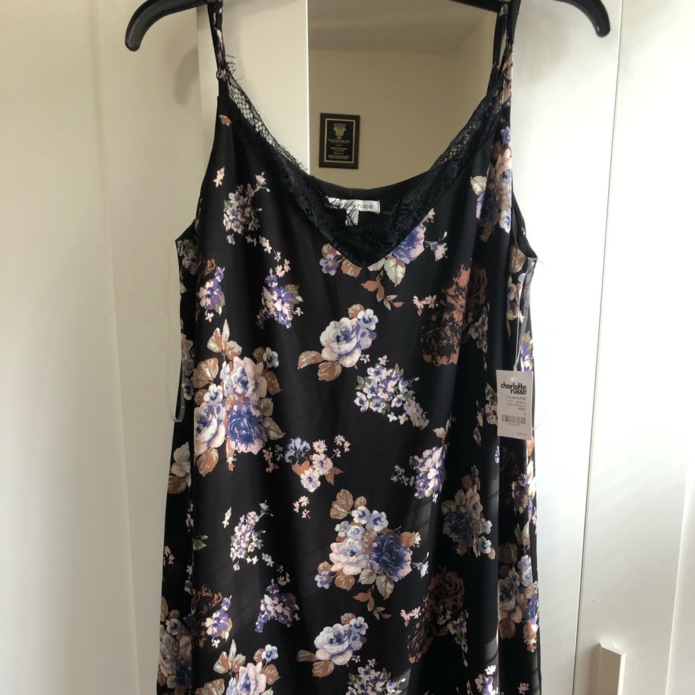 Black and floral slip dress with lace detail
